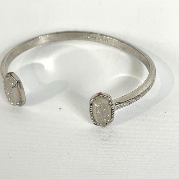 Kendra Scott Silver Cuff Bracelet with Iridescent Glittery White Stone - Picture 4 of 4